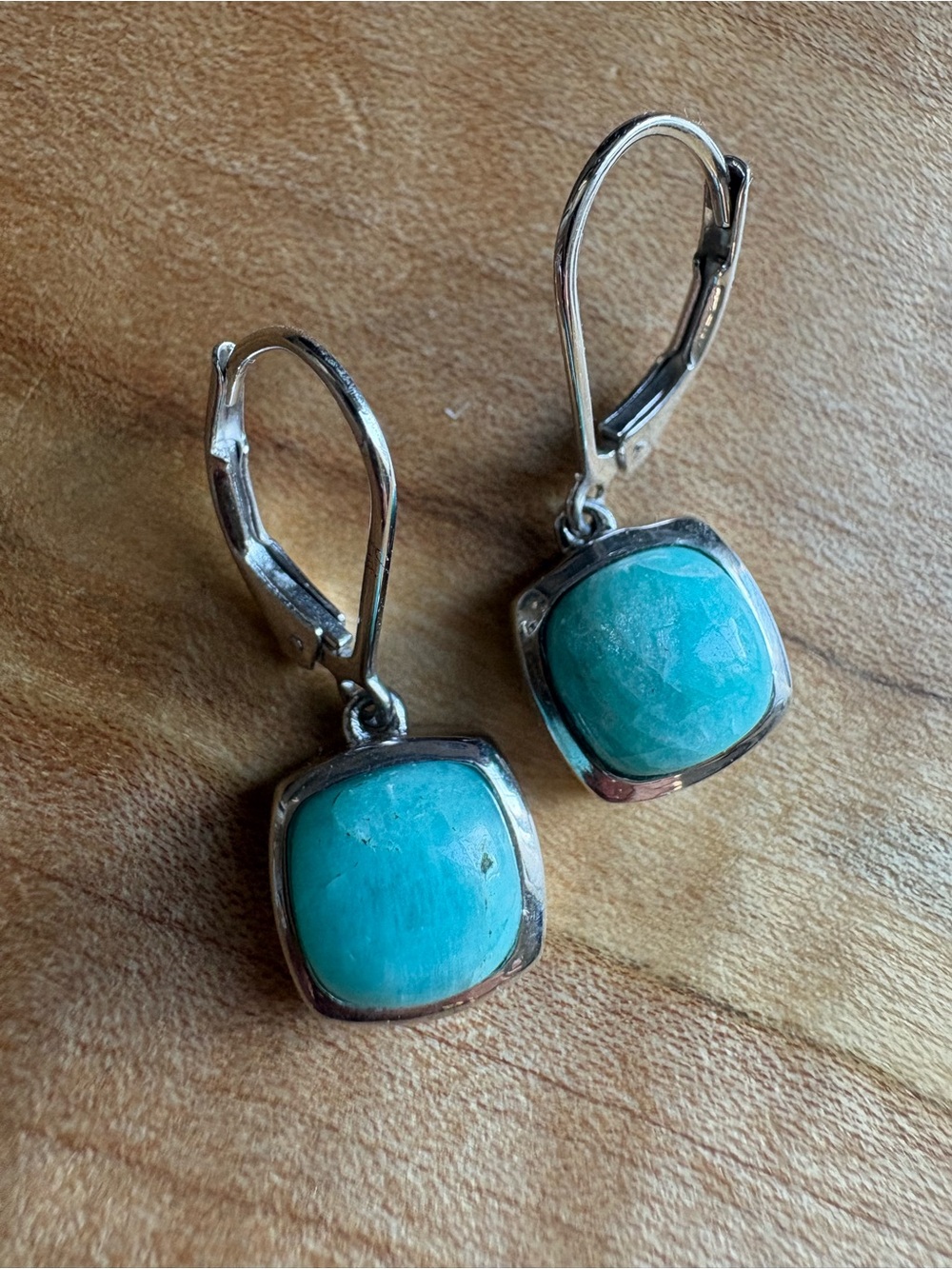 Turquoise Cushion Drop Earrings - 925 Sterling Silver Women Jewelry